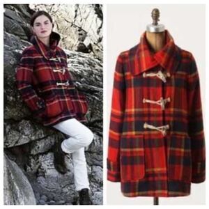 Daughters of the Liberation Anthropologie Red Plaid Toggle Coat Size 12